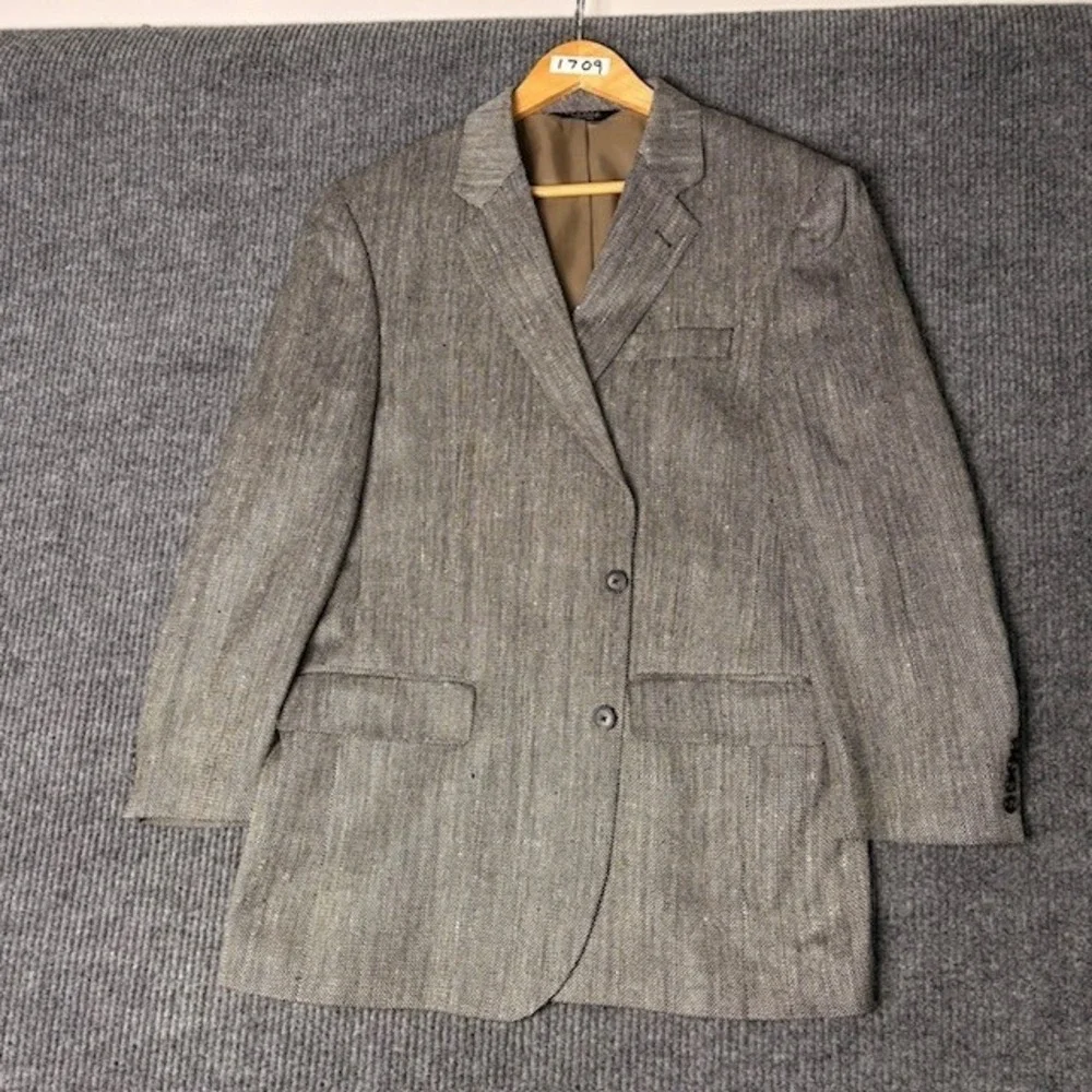 JOS A BANK Mens‎ 100% Silk Tweed Blazer Sport Coat Jacket 42R Gray Textured